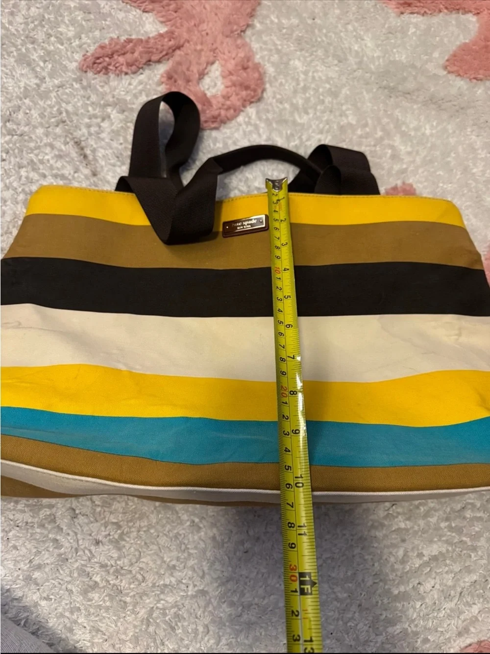 kate spade Striped Tote in Yellow, Teal, Brown and Cream